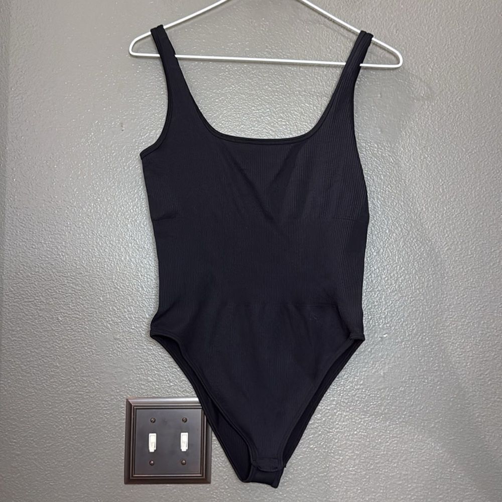 GOQQ black Ribbed Tank Bodysuit Onepiece